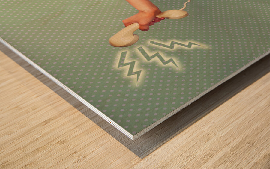 Comic Portrait Of A Blond Pin-up Girl With Phone Wood print