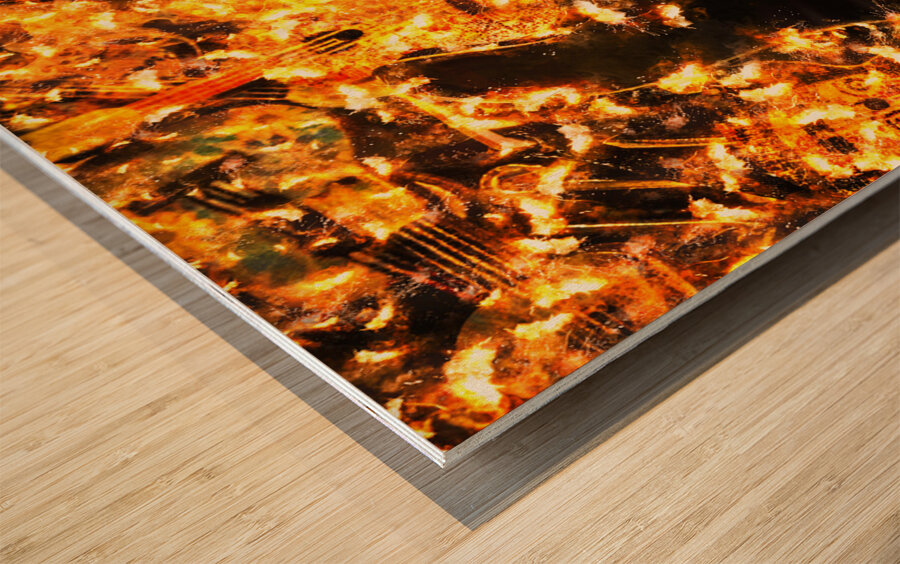 Guitar and grill Wood print