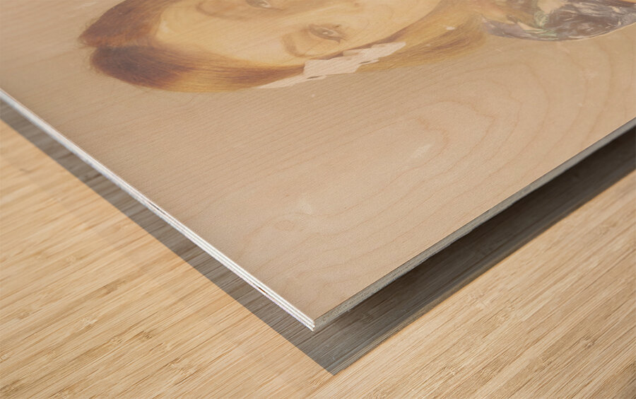 Vintage cookery girl baking with pinch of flour Wood print