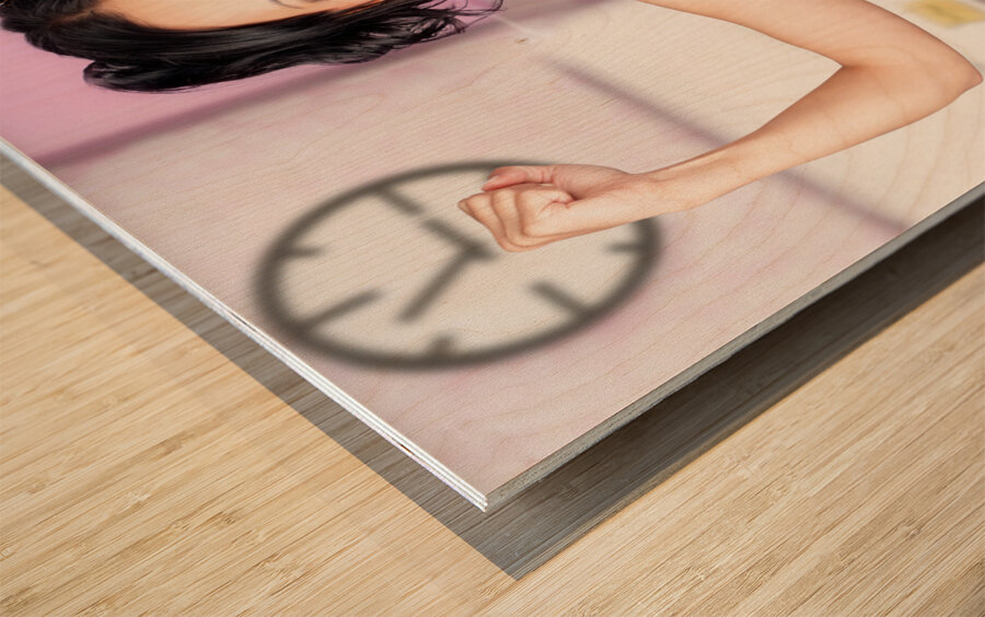 Funny cleaning pinup woman with clean strength Wood print