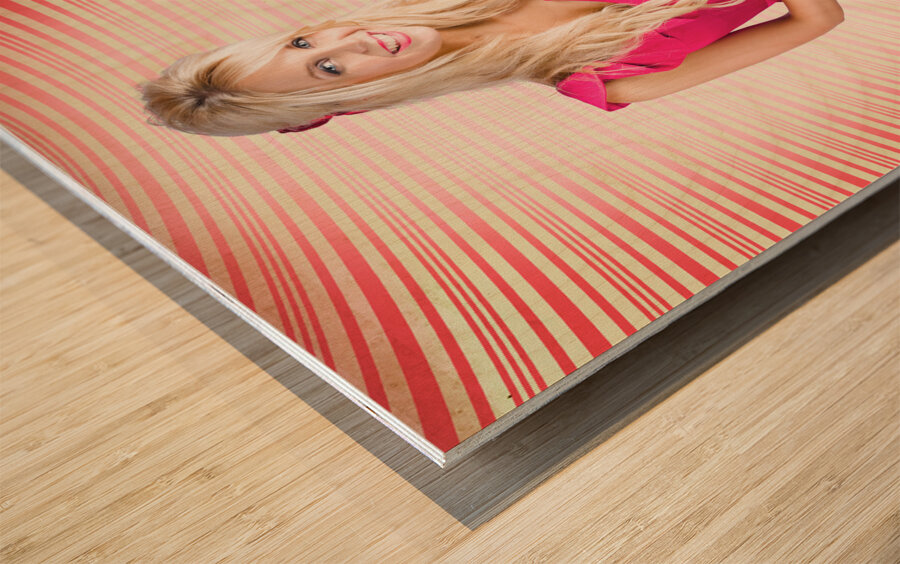 Smiling DJ Woman In Love With Retro Music Wood print