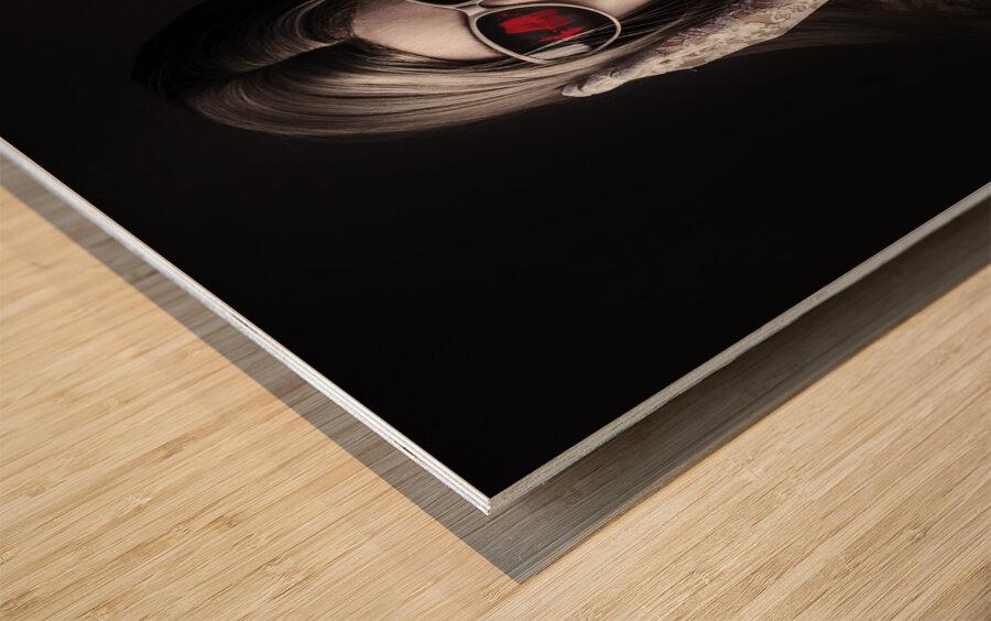 Vampire woman in darkness hiding from the light Wood print