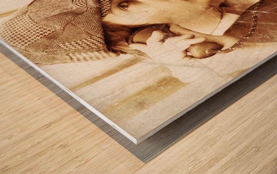 Old Fashioned Vintage Man Talking Through Antique Phone Wood print