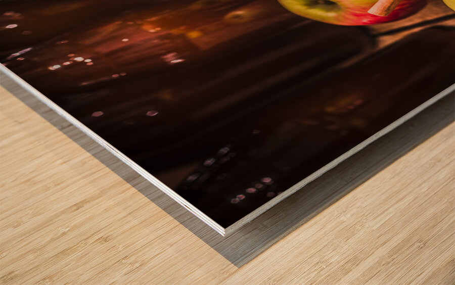 Glass of fresh apple cider Wood print