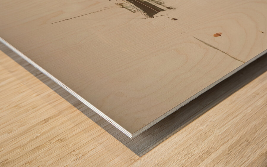 Fishing boat trawler docked at Tasmanian harbor Wood print