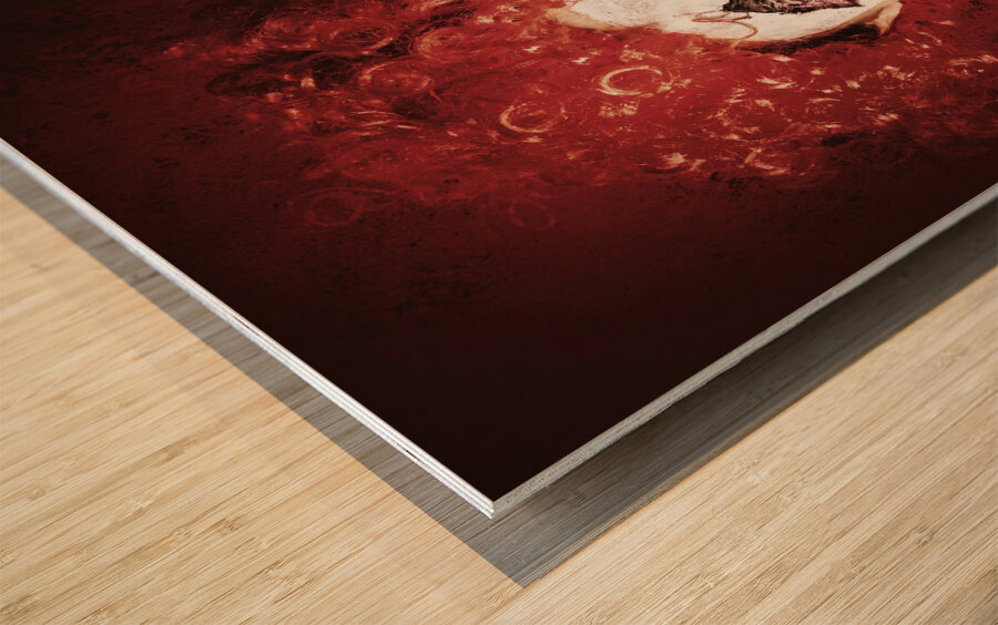 Crazy medical clown holding oversized syringe Wood print