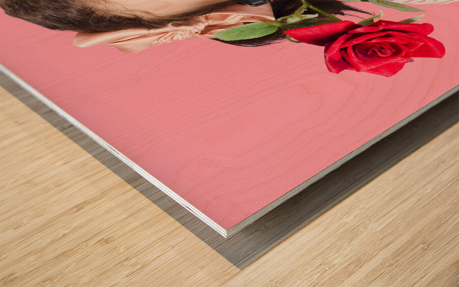 Cute Smiling Woman Wearing Nerd Glasses With Rose Wood print