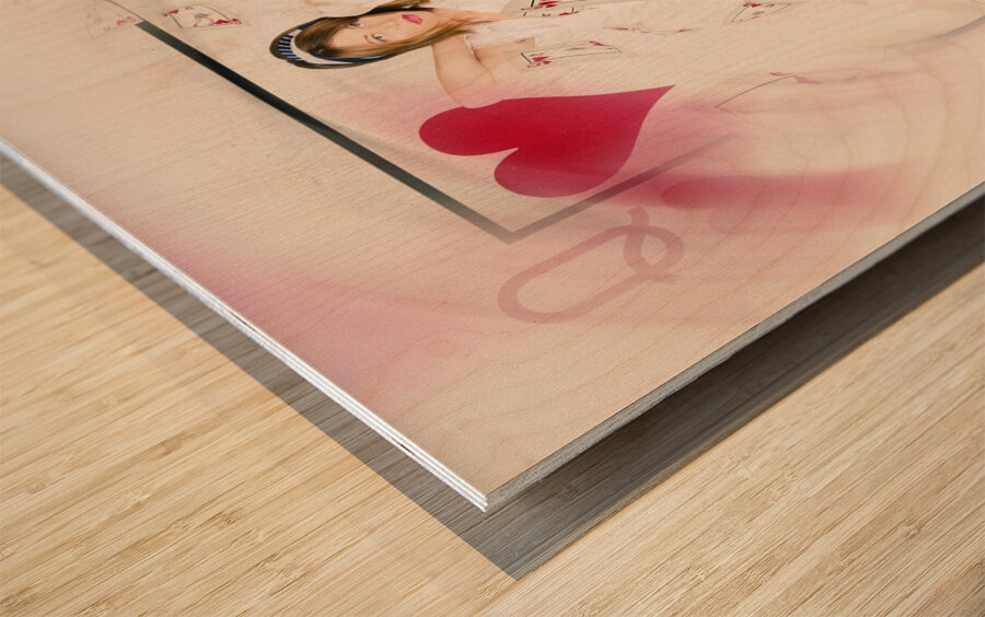 Beautiful queen of hearts playing card pin-up Wood print