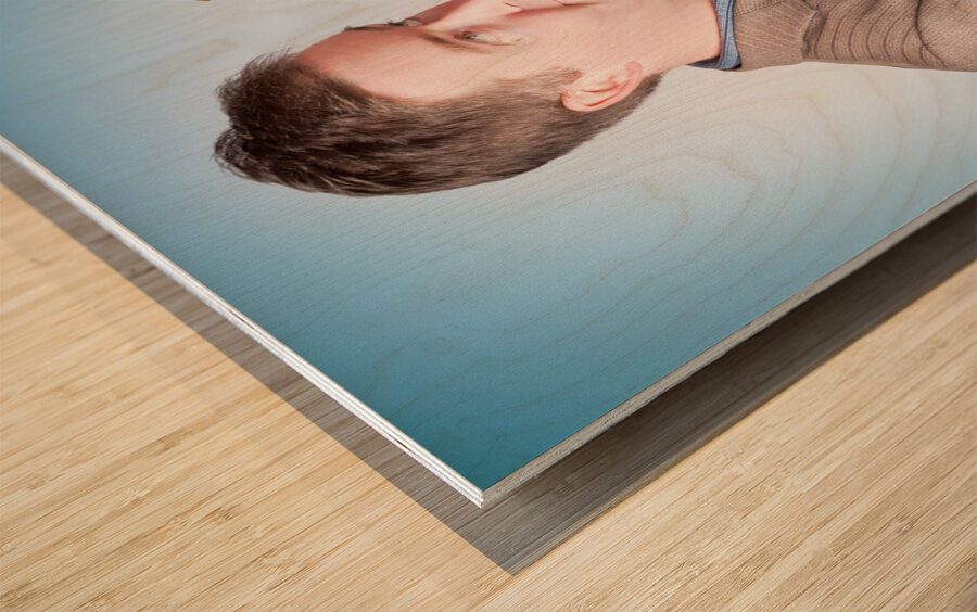 Consumer making discount purchase with moth wallet Wood print