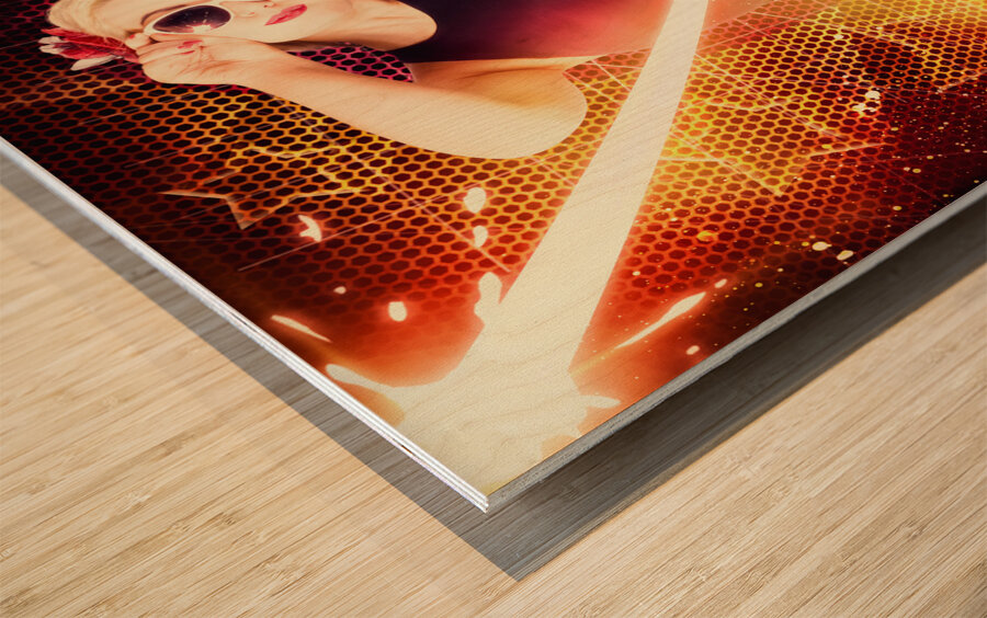 Clubbing trance girl dancing around 70s disco Wood print