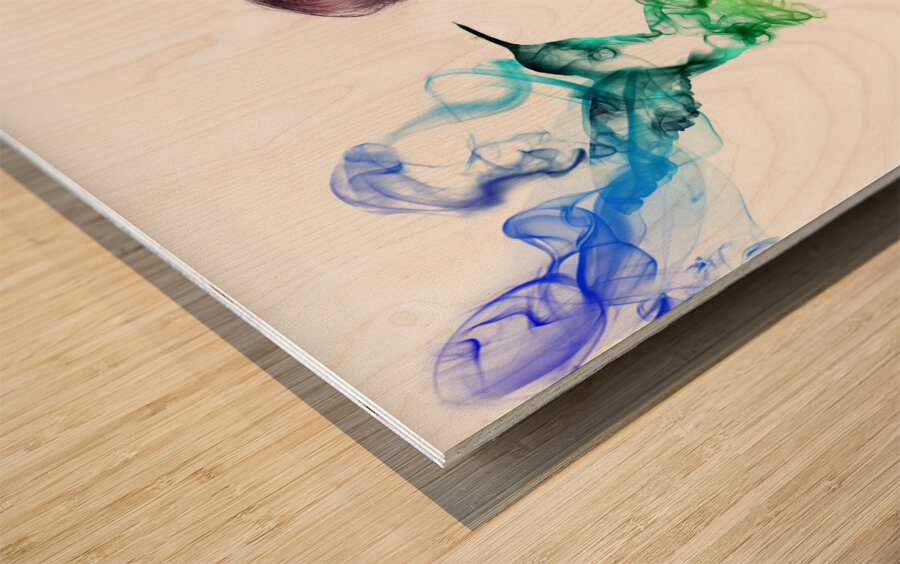 Sugar skull girl blowing on smoking gun Wood print