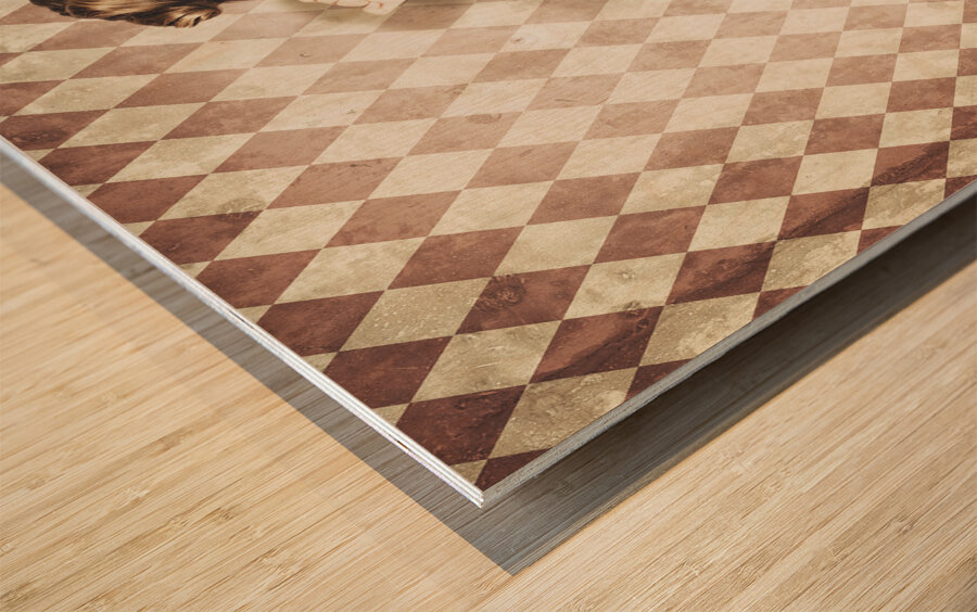 Vintage pinup fashion model in womens sunglasses Wood print