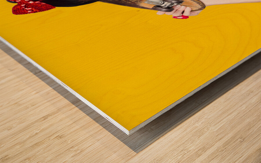 Cute pinup skater girl in punk glam fashion Wood print