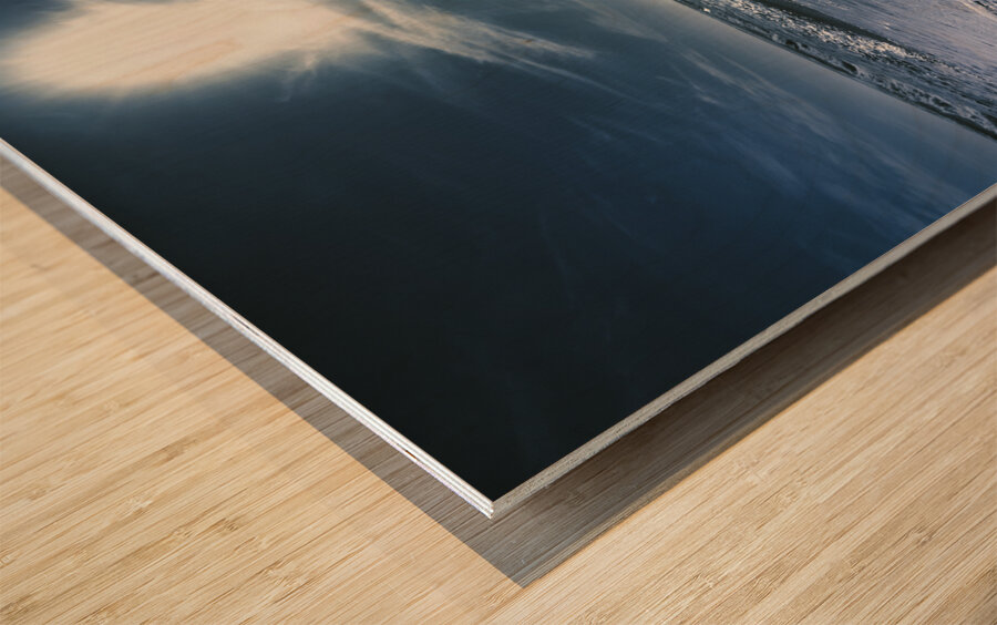 Blue moonlight beach landscape Wood print