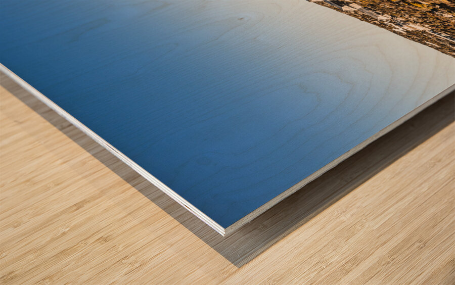 Rugged mountain town Wood print