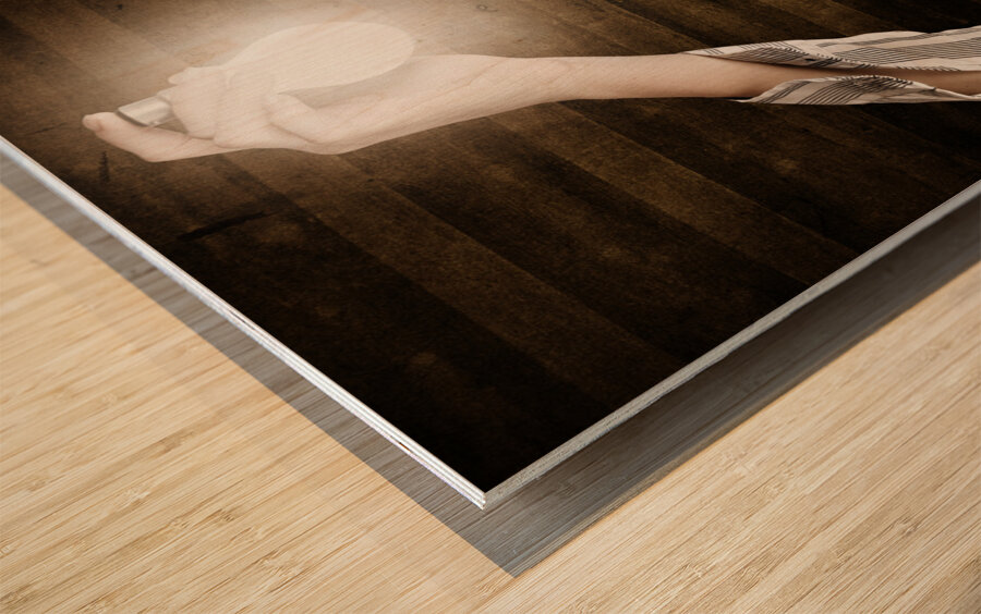 Creepy attic girl with bright halloween ideas  Wood print