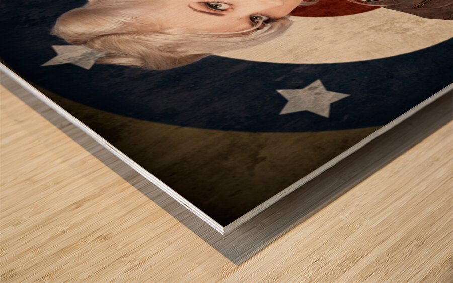 Military pin up woman taking airplane pilot oath Wood print