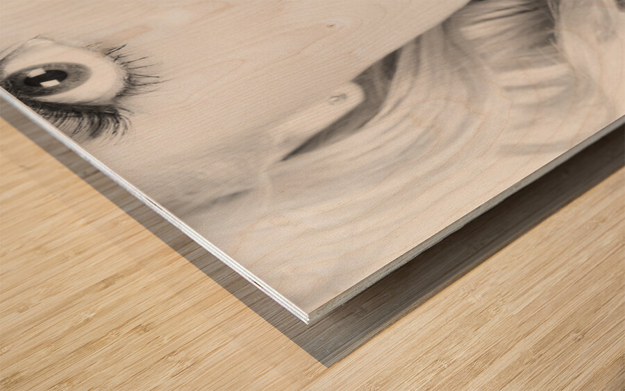 Make-up closeup. Cosmetic pinup girl in lip makeup Wood print