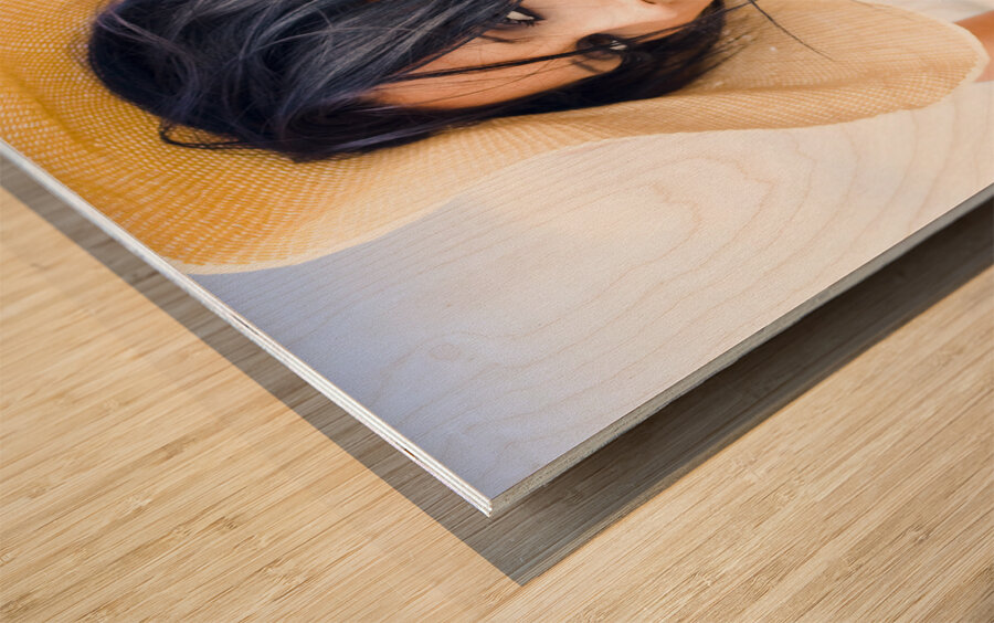 Young Brunette Woman Vacationing At The Beach Wood print