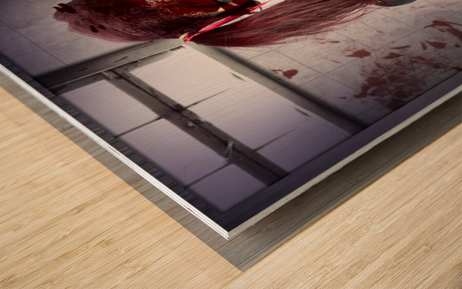 Killer school girl in a murder cover up Wood print