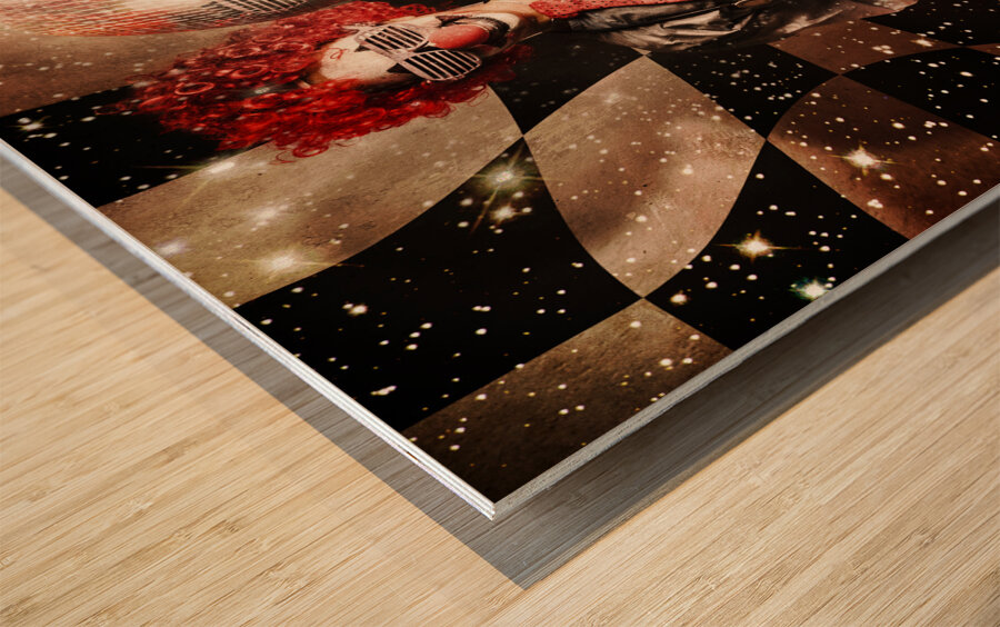 Crazy dancing disco clown on a psychedelic trip Wood print