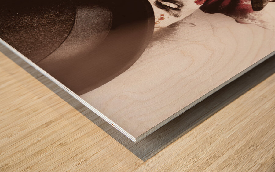 Spooky undead zombie gardener. Midnight pruning Wood print