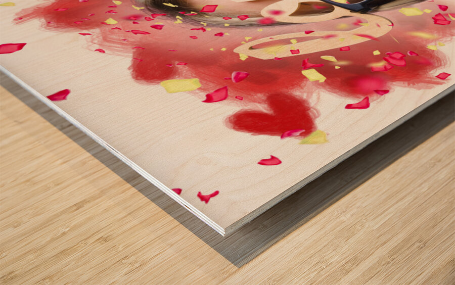 Romantic female nerd in a celebration of love Wood print