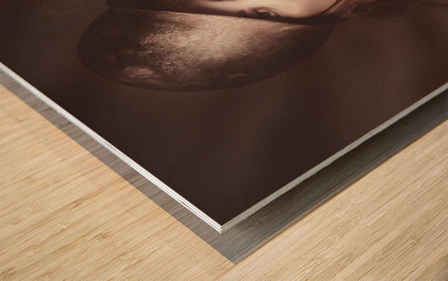 Beautiful blond army pinup girl smoking cigarette Wood print