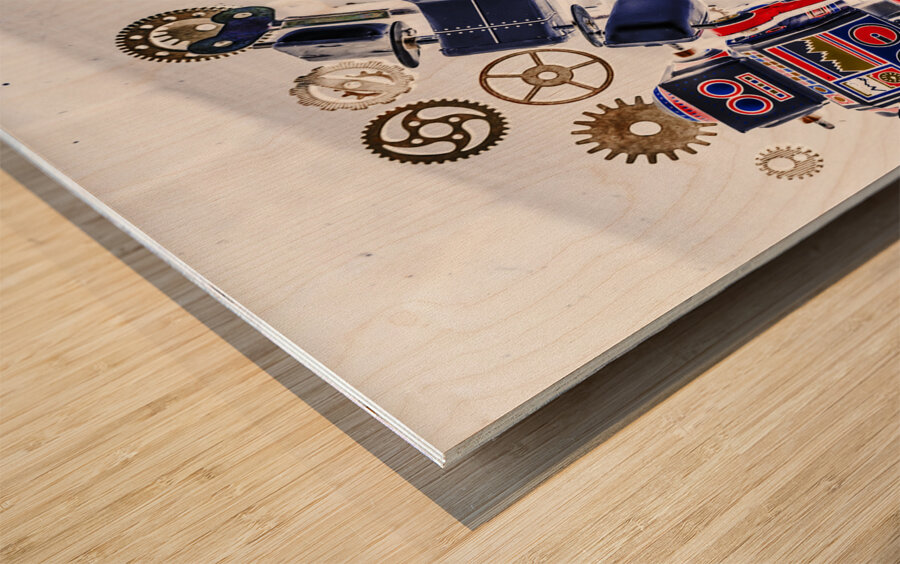 Tin toy factory Wood print