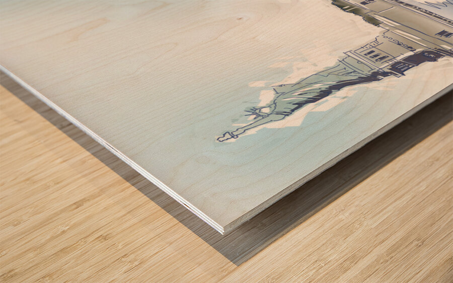 Statue of Liberty and New York City Illustration  Wood print