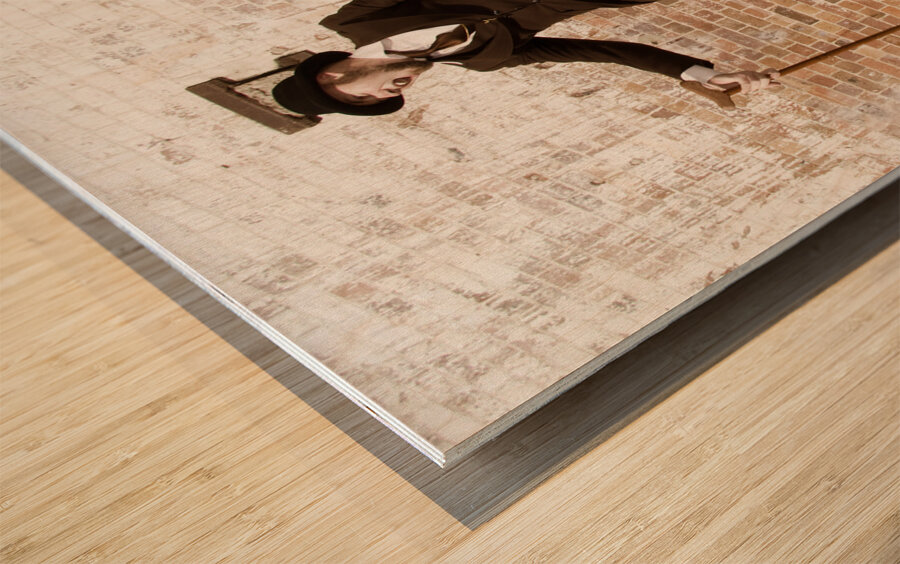 Man Jumping For Joy Wood print