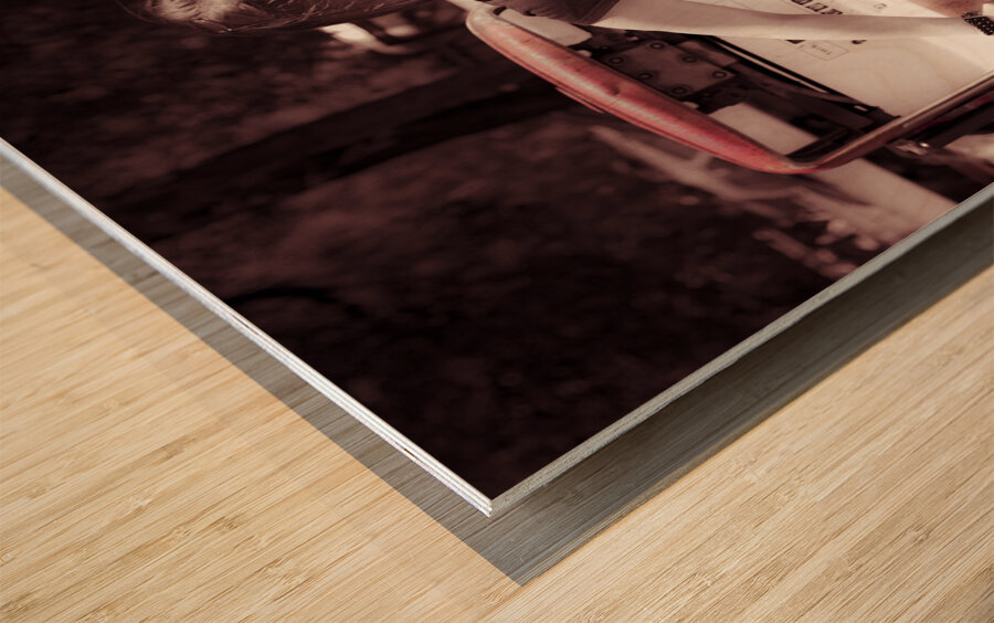 Old oil sales girl Wood print