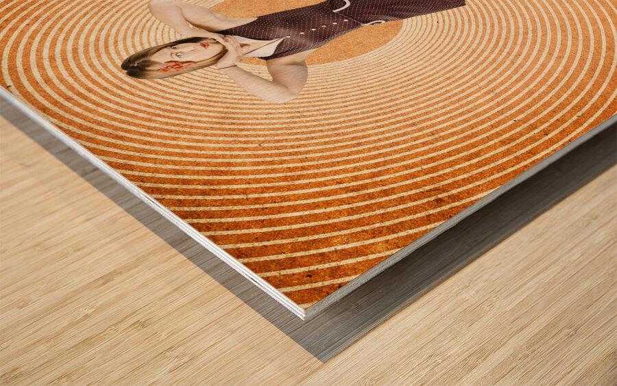 Cute retro pinup girl in time warp Wood print