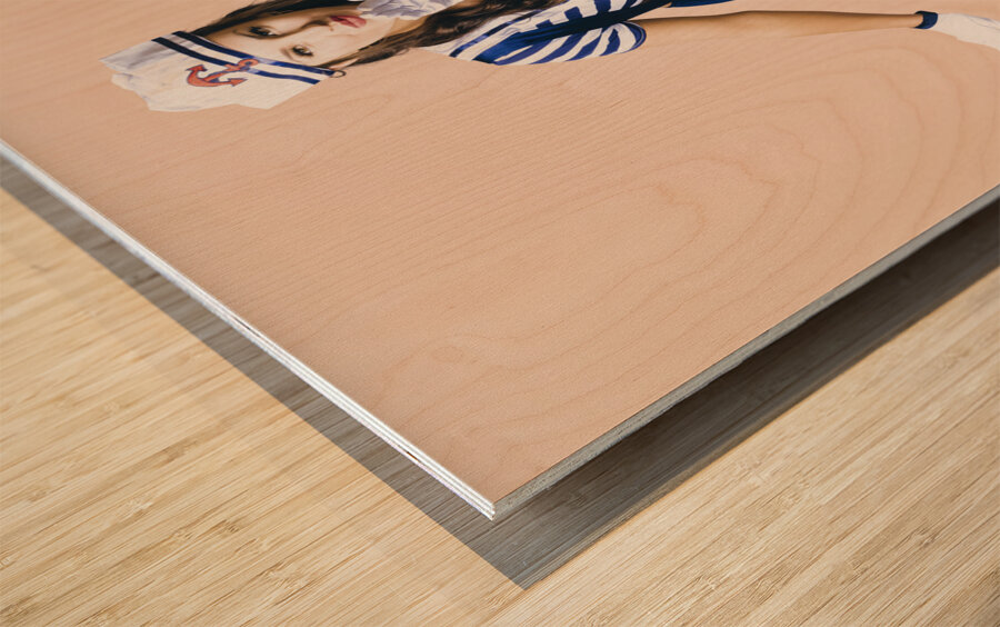 Retro pinup girl blowing travelling departure kiss Wood print