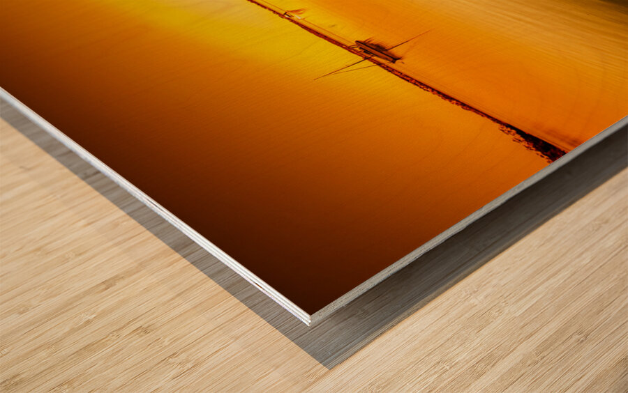 Rickety pier sunset Wood print