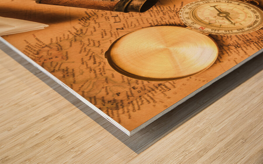 Origami paper boats on a voyage of exploration Wood print