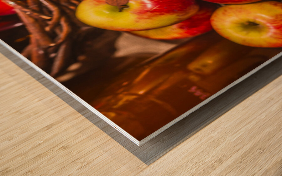 Fresh apple juice with cinnamon Wood print