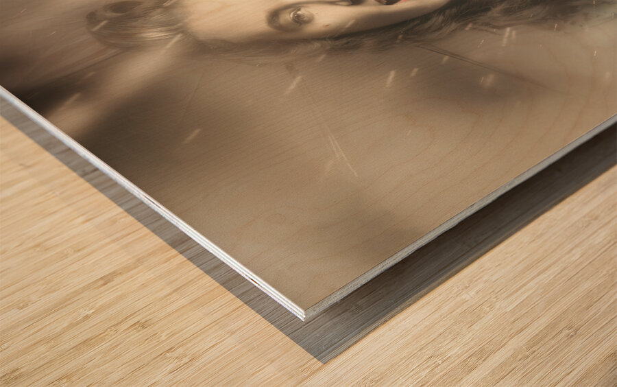 Pin-up woman dancing in a shower of rain Wood print