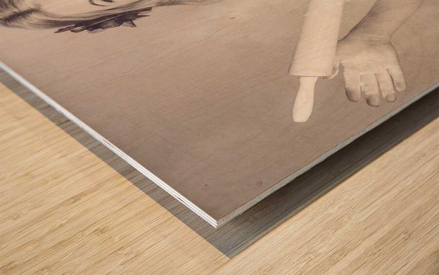 Vintage rolling pin up girl making cooking fun Wood print