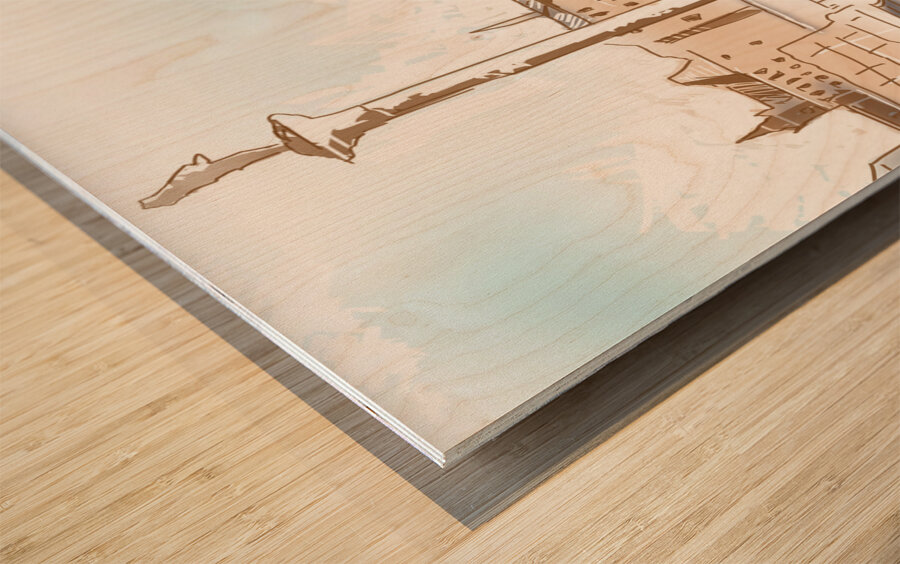 Fine art landscape sketch of Stockholm Sweden  Wood print