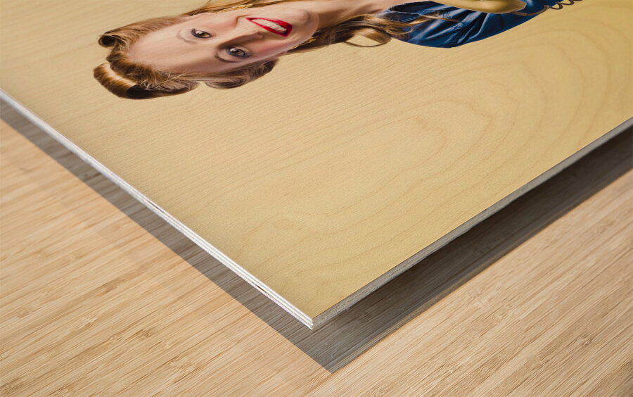 Pin-up hotline phone operator. Call Us! Wood print