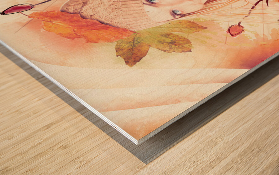 Pretty blond girl in autumn fashion illustration Wood print