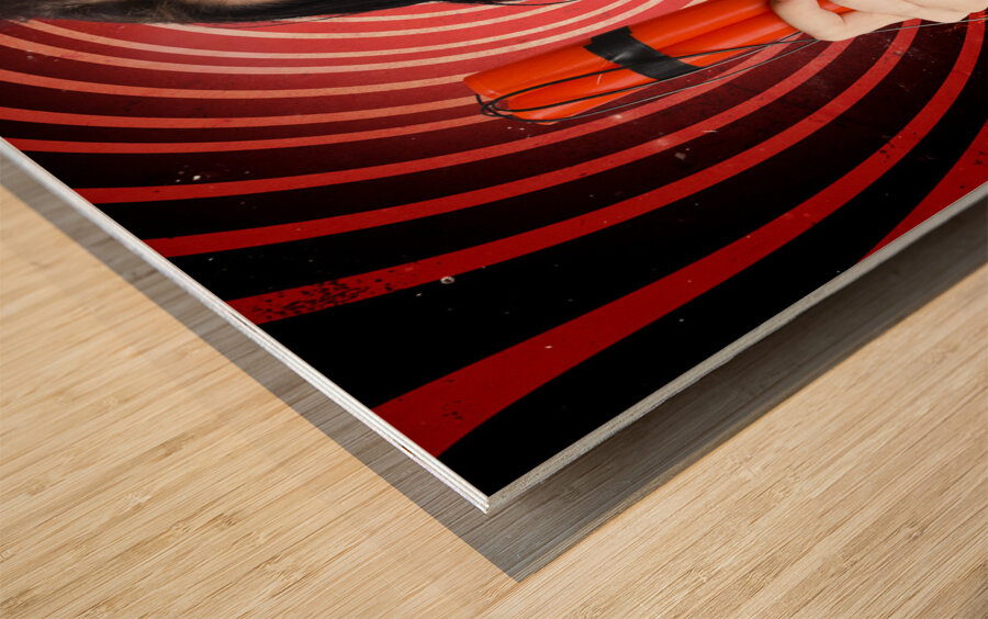 Danger. Zombie holding explosives in a terror act Wood print