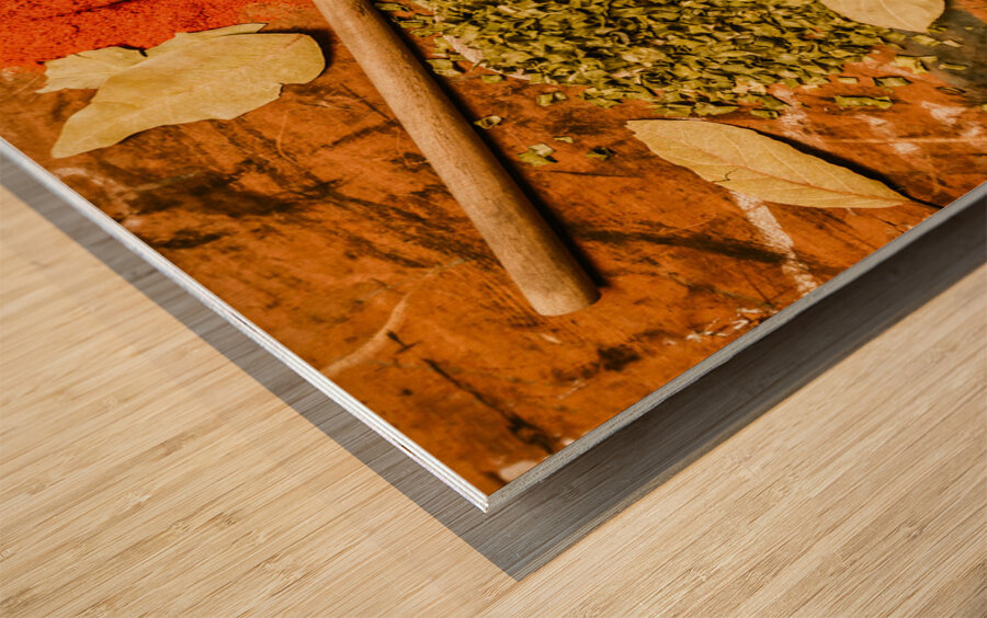 Spicy kitchen ingredients  Wood print