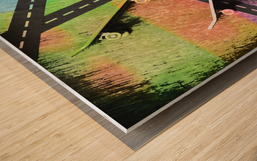 Retro skaters parade Wood print