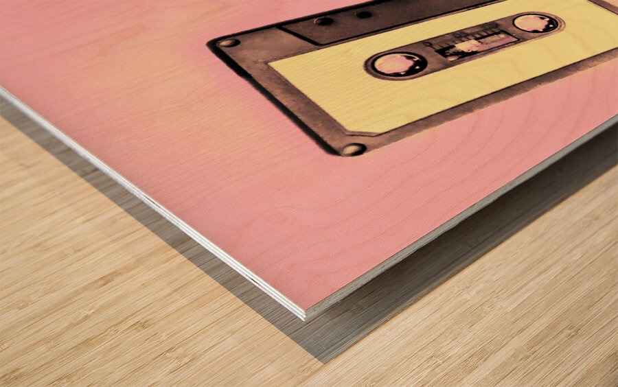 Old tape on pink background Wood print