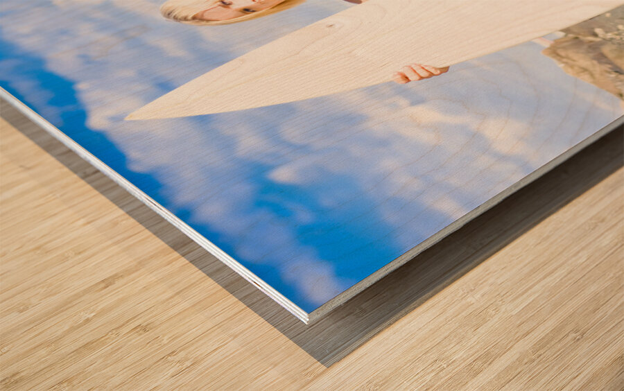 Beautiful Young Blond Surf Woman Wood print
