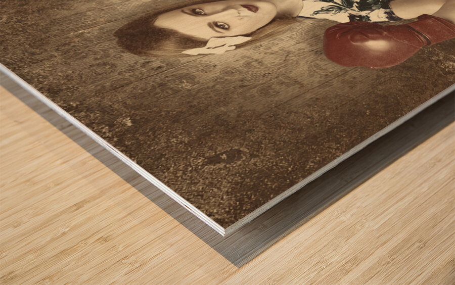 Vintage boxing pinup poster girl. Retro fight club Wood print