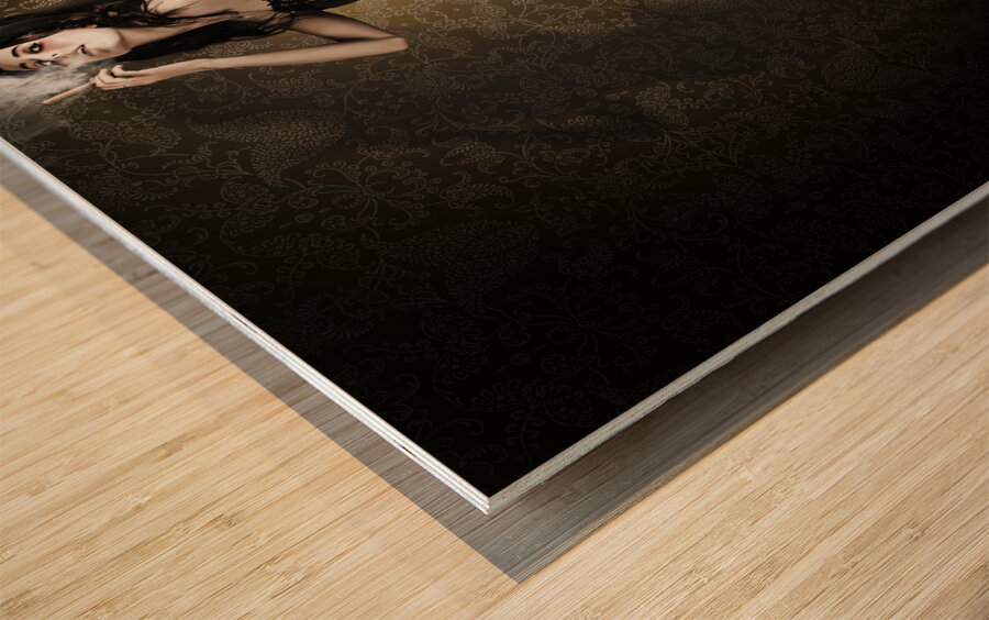 Fine Art Grunge Fashion Portrait In Dark Interior Wood print