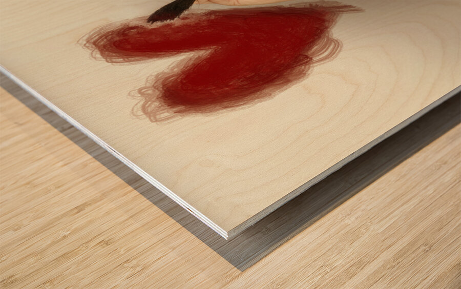 Beautiful retro girl painting red love heart Wood print